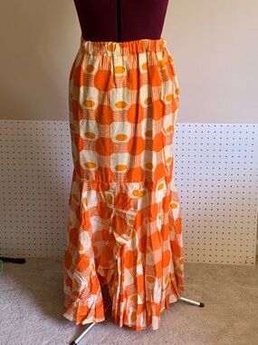Women's Orange Geometric Tiered Maxi Skirt